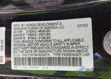 2023 Honda Accord Hybrid Sport from USA, damaged, VIN 1HGCY2F54PA059076